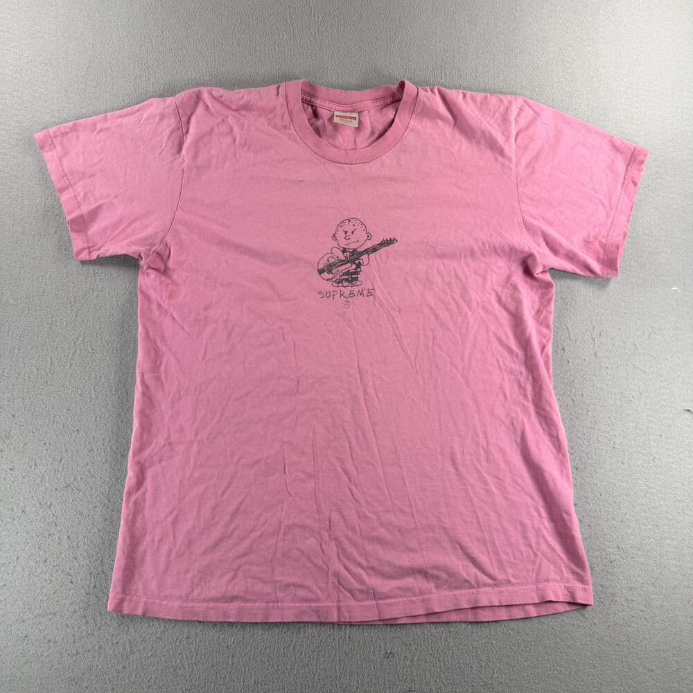 Supreme Rocker Tee FW21 Pink M Charlie Brown Guitar Graphic T Shirt Made USA
